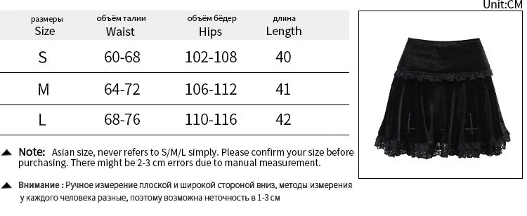 Hnewly Women Sexy Fashion Cross Summer Embroidery Black Gothic Style Casual Party Stylish Lace Trim Mini Skirts