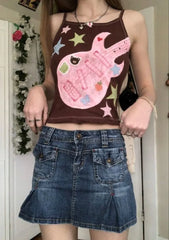 Lunivop  Gothic Harajuku Hip Hop Constrast Color Summer Tank Top Y2k Aesthetic Cute All Match High Street Top American Fashion Punk Camis