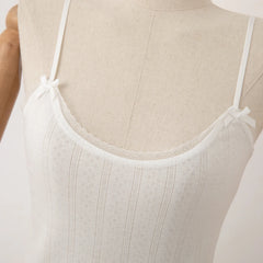 Hnewly  Summer white crop top women jacquard lace trim spaghetti strap cami tops sleeveless breathable relaxed fit causal camisole