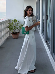 Hnewly  Elegant Top Skirt Women's Sets Skew-collar Shirt Floor-length Loose Solid Female Sets Summer Casual Vacation Chic Lady Robe