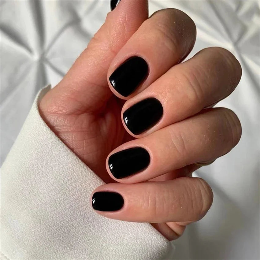 Hnewly 24pcs Artificial Nail Art Fake Nails Full Coverage Removable Ballet Short Press On Nails tips Chips Waterproof Solid Colour set