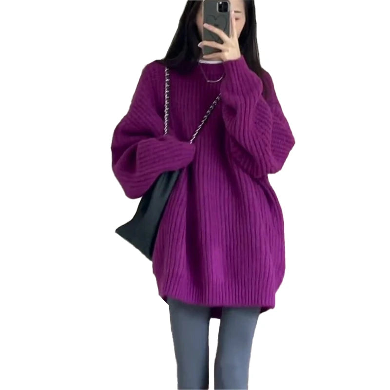 Hnewly  Women's Cable Knit Sweater Pullover Long Sleeve Mock Neck Jumper Top Loose-fit Slouchy Cozy Knitwear Autumn Winter Casual Outfit