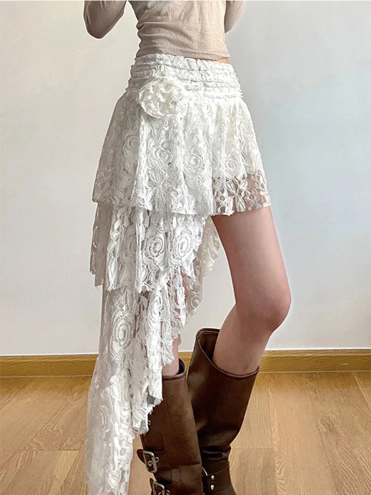 Hnewly Lace Skirts Women Summer Clothing Soft 2000s Vintage Clothing Streetwear Y2k Trendy Boho Style Loose Ladies Party