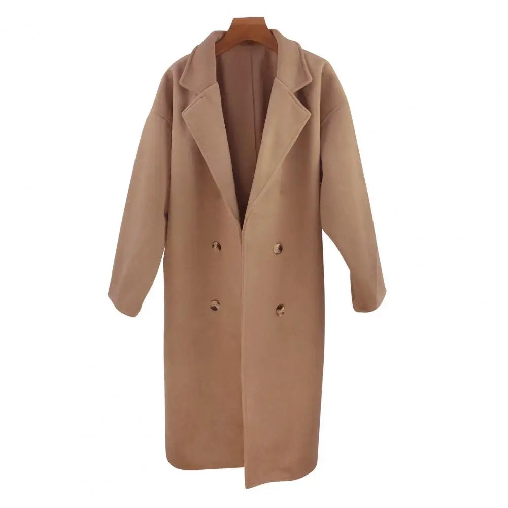 Hnewly winter winery outfit Women Loose Jacket Double-breasted Mid Length Trench Coat for Women Windproof Warm Overcoat with Lapel Pockets Fall Winter