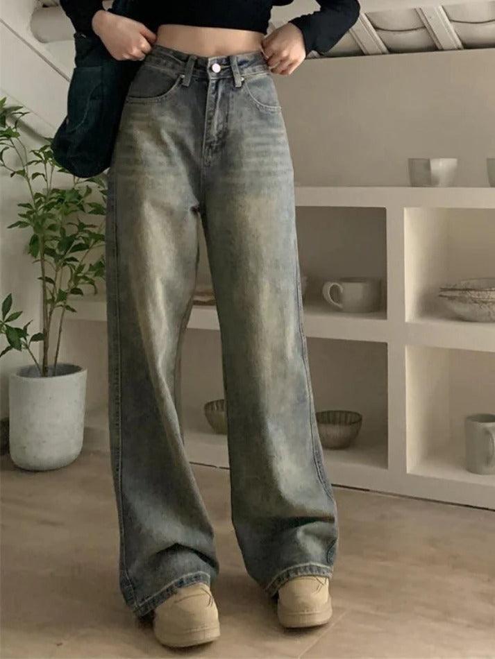 Hnewly - Washed Distressed High Rise Boyfriend Jeans Hnewly