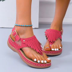 Hnewly Fashion Fringe Wedges Sandals Women Clip Toe Back Strap Platform Sandalias Mujer Summer Light Beach Sandal Shoes