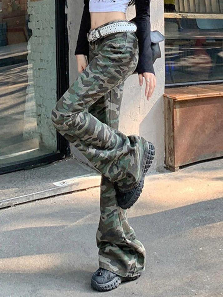 hnewly - Vintage Camo Print Flare Jeans HOT