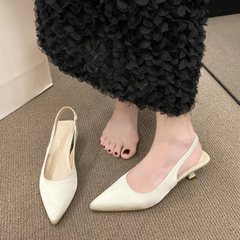 Hnewly Summer New Women Sandals Heel Ladies Shoes Pointed Toe Solid Female Women's Shoes Back Strap Slip on