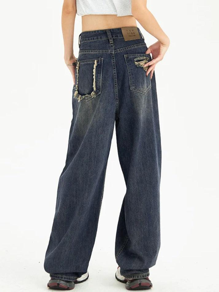Hnewly - Vintage Blue Ripped Boyfriend Jeans Hnewly