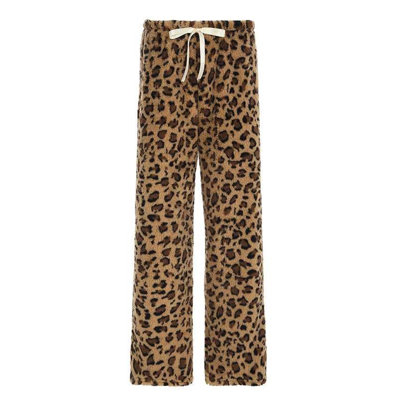 Hnewly - outfit ideas Leopard Velvet Women Loose Long Pants Bow Y2k Retro Fashion Chic Warm Autumn New Trousers Design Street Style