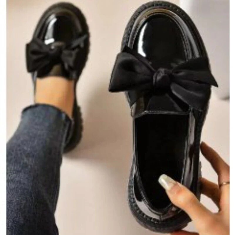 Hnewly Hot Sale Loafers Quality Women's Pumps Comfort Slip on Lady Shoes Sweet Bowknot Platform Pump Low Heel Office Lady Shoes Zapatos