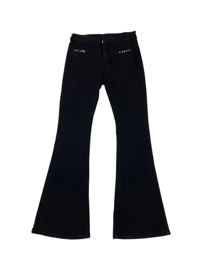 hnewly - Low Rise Studded Elastic Flare Jeans hnewly