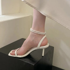 Hnewly Low Heel Sandals Woman Leather Suit Female Beige Shoes Summer High Heels Low-heeled Fashion Comfort Girls High-heeled Sandals