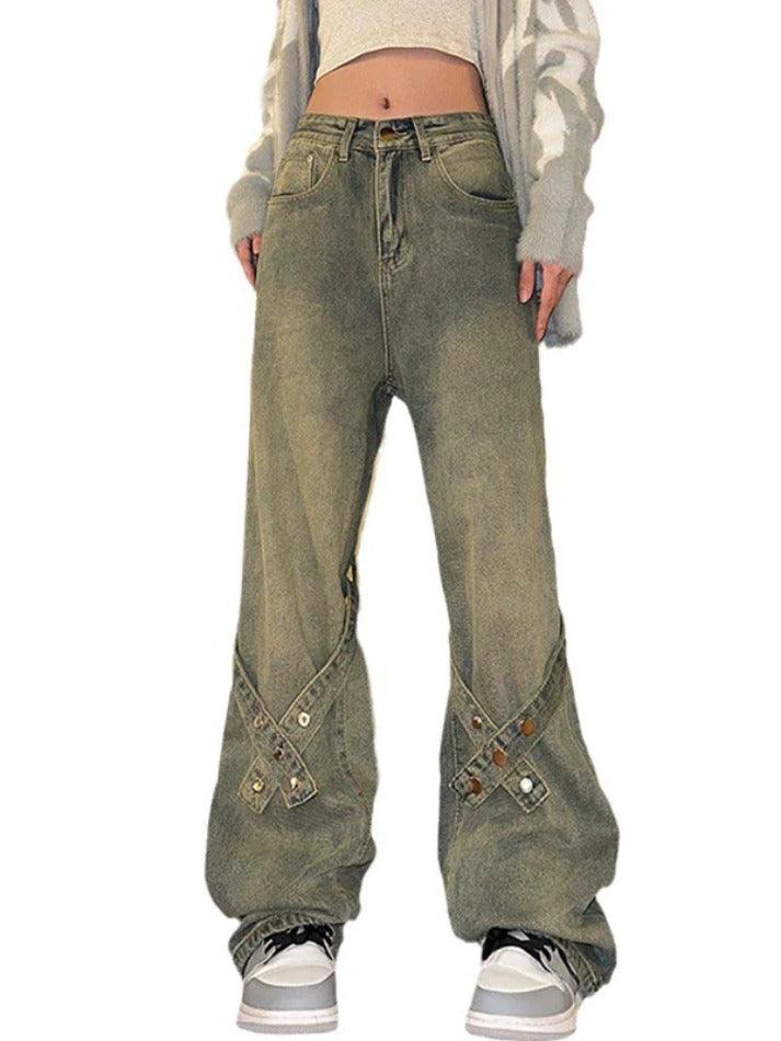 Hnewly - Vintage Buckle Design Boyfriend Jeans Hnewly