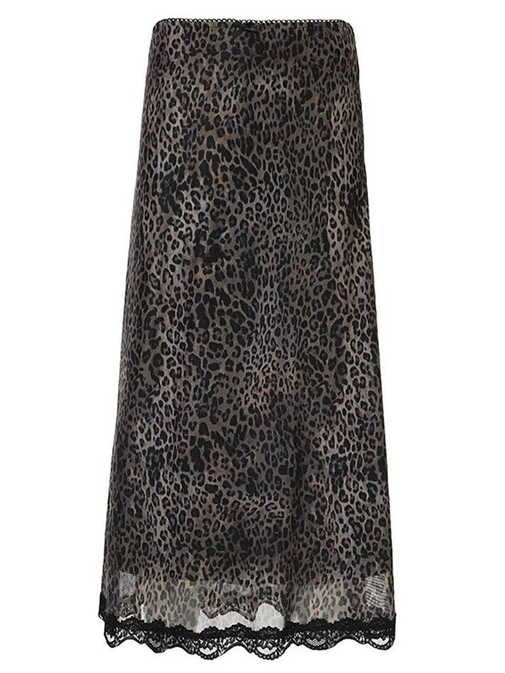 hnewly - Vintage Leopard Print Lace Halter Skirt hnewly