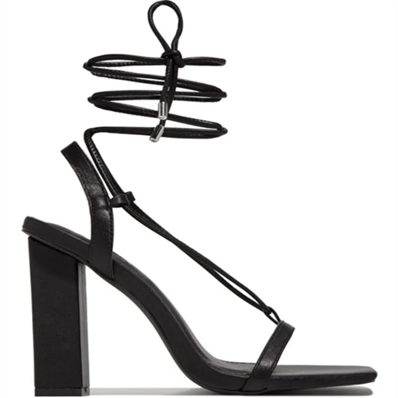 Hnewly Shoes Women Summer Cross Bandage High Heels Sandals Women Fashion Lace Up Peep Toe Shoes Female Square Heel Sandals 35-42