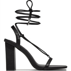Hnewly Shoes Women Summer Cross Bandage High Heels Sandals Women Fashion Lace Up Peep Toe Shoes Female Square Heel Sandals 35-42