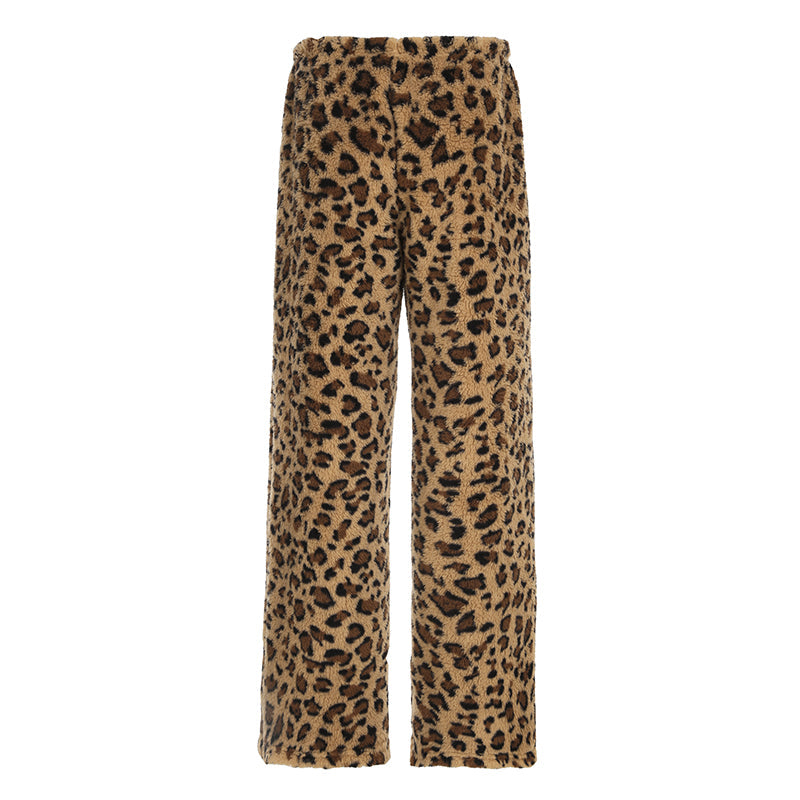 Hnewly - outfit ideas Leopard Velvet Women Loose Long Pants Bow Y2k Retro Fashion Chic Warm Autumn New Trousers Design Street Style