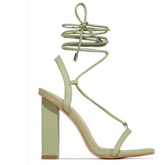 Hnewly Shoes Women Summer Cross Bandage High Heels Sandals Women Fashion Lace Up Peep Toe Shoes Female Square Heel Sandals 35-42