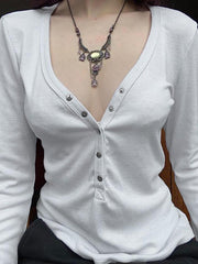 Hnewly Buttoned Relaxed Fit Casual Knit Top