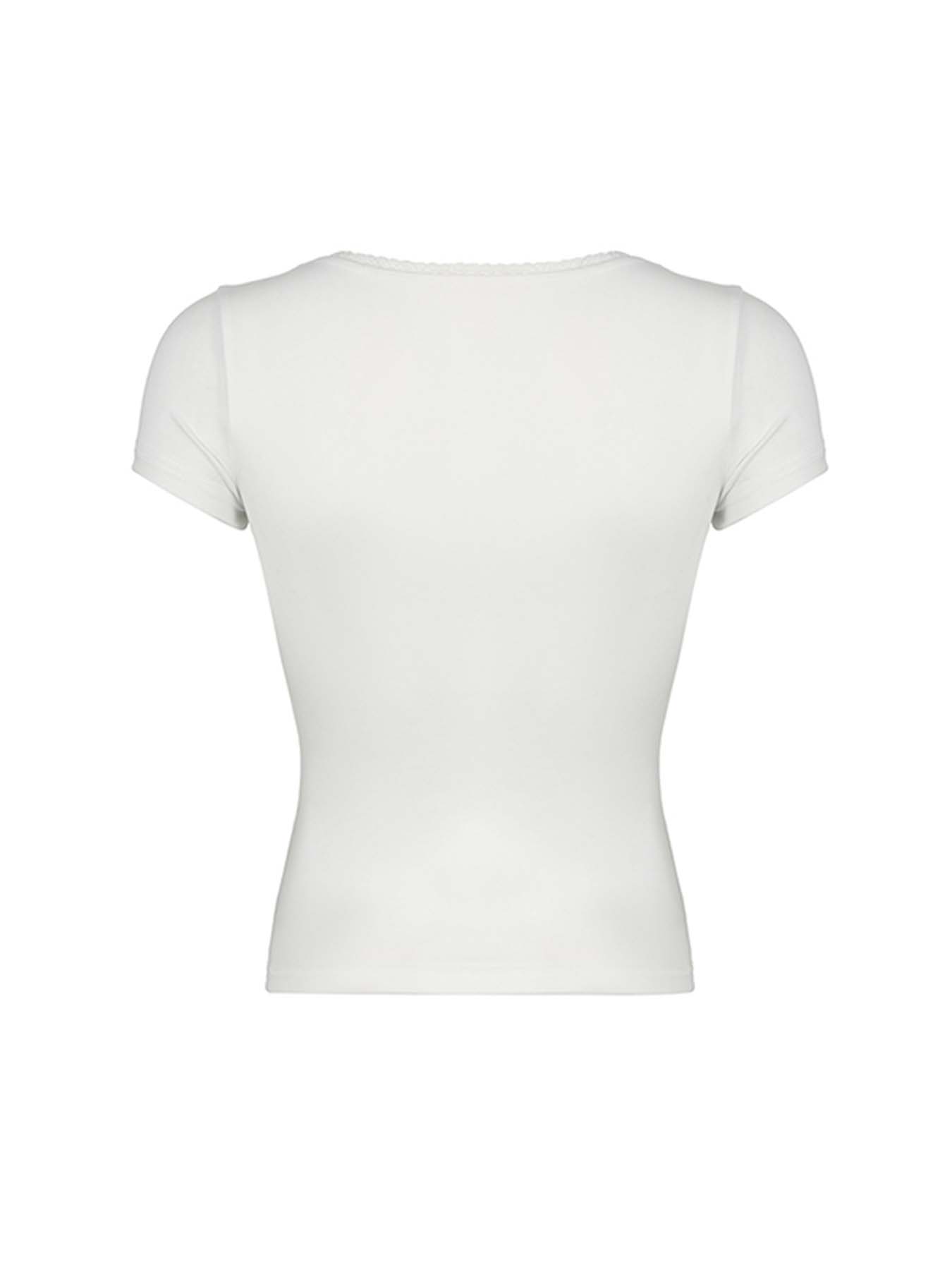 Hnewly - summer inspo Black Solid Slim Elegant Basic Short Sleeve Tees Lace Trim Cute Y2K V Neck White T Shirts Women Summer Streetwear Tops