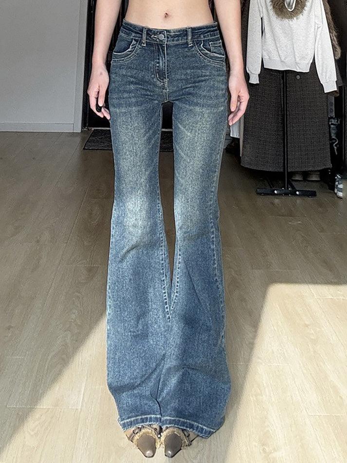 hnewly - Vintage Washed Slim Fit Flared Jeans hnewly