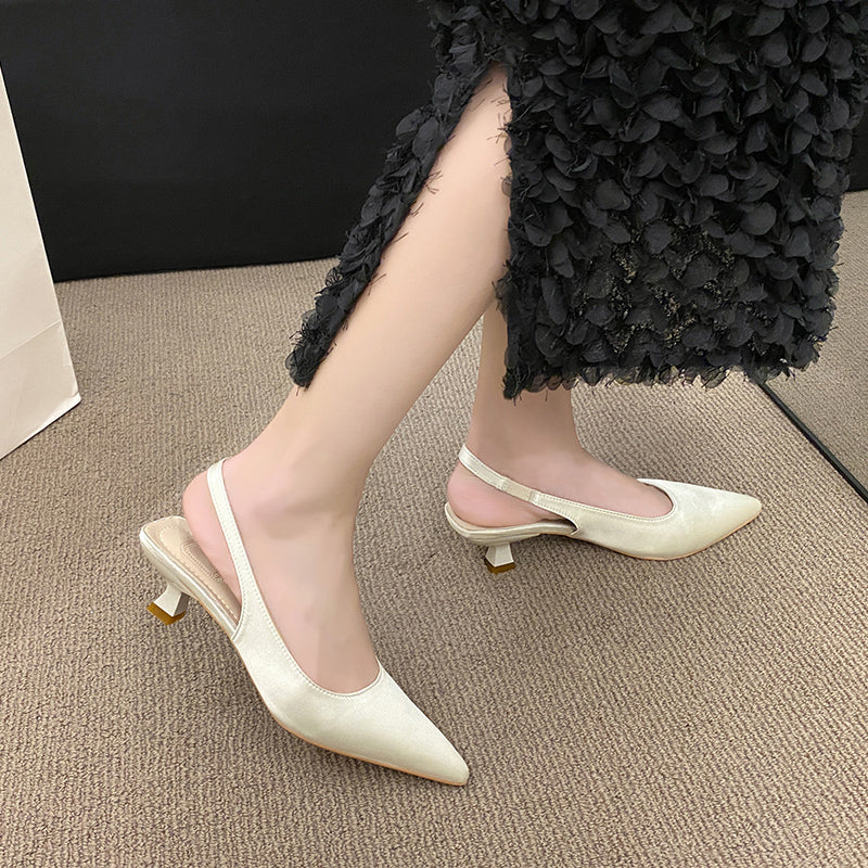 Hnewly Summer New Women Sandals Heel Ladies Shoes Pointed Toe Solid Female Women's Shoes Back Strap Slip on