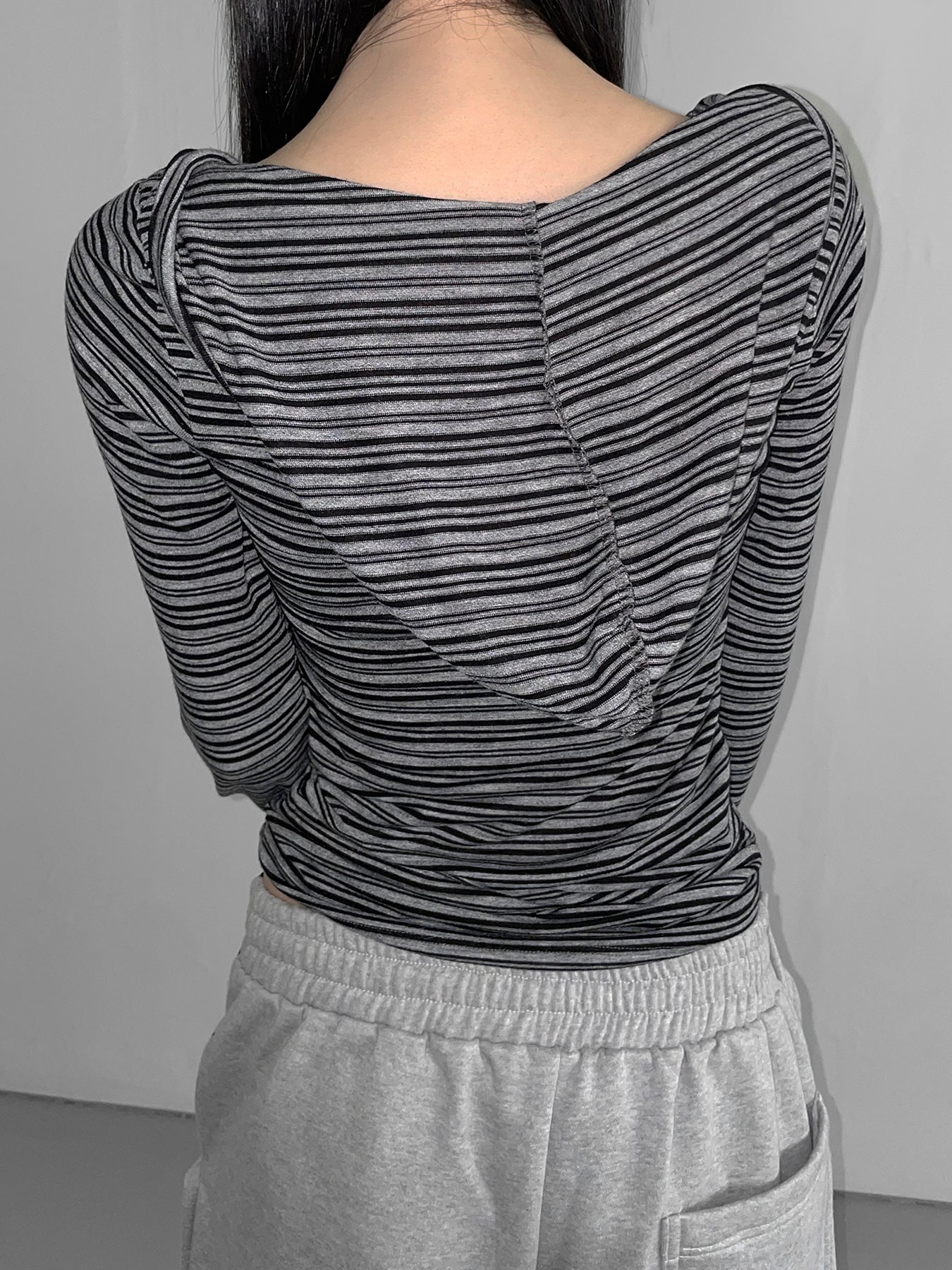 Hnewly - summer inspo Casual Striped Breasted Long Sleeve Hooded T-Shirts Women Design Slim Fit Simple Fashion Blouses
