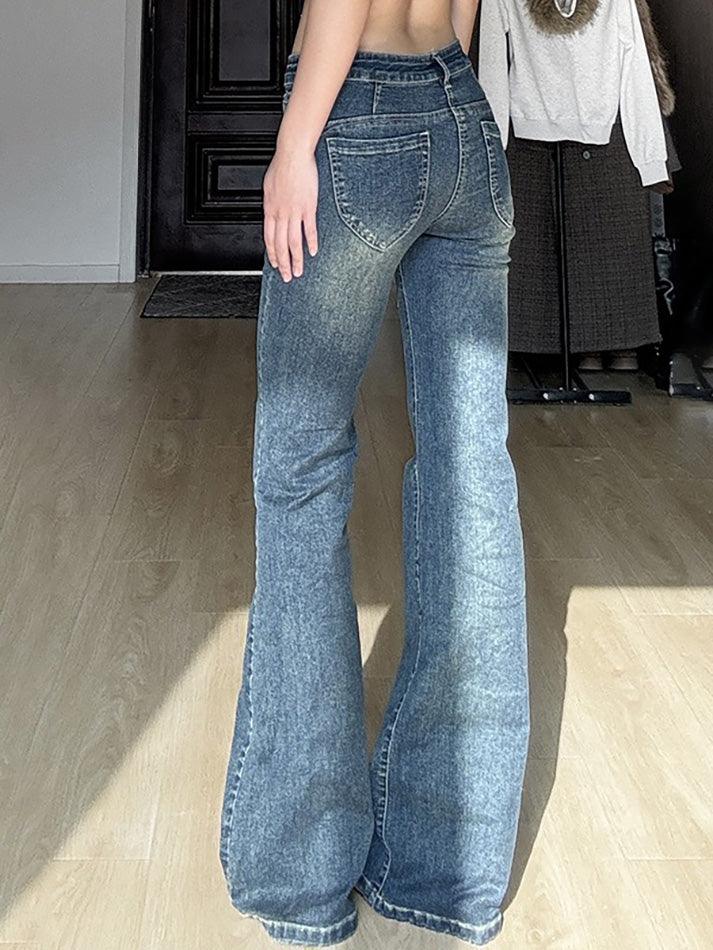 hnewly - Vintage Washed Slim Fit Flared Jeans hnewly