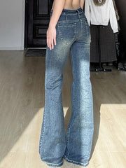 hnewly - Vintage Washed Slim Fit Flared Jeans hnewly