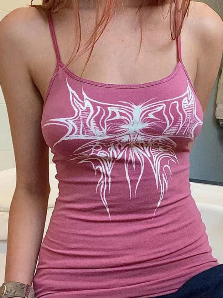 Hnewly Contrast Color Butterfly Print Cami Top