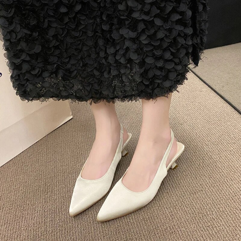 Hnewly Summer New Women Sandals Heel Ladies Shoes Pointed Toe Solid Female Women's Shoes Back Strap Slip on