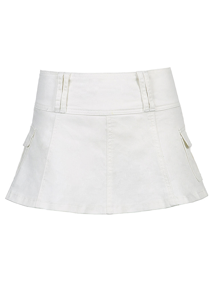 Hnewly - outfit ideas White A Line Y2K Denim Shorts Skirts Womens Black Side Pocket Casual Cargo Jean Skirt Simple Preppy Golf Tennis Outfits