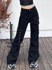 hnewly - Multi Pocket Eyelet Design Cargo Jeans HOT
