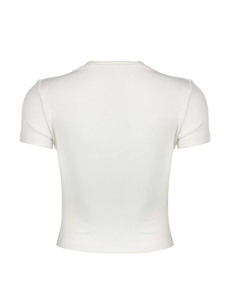 Hnewly - summer inspo Halter Neck Lace Trim Bow Cute Black Y2K T-Shirt Women Button Up Slim Short Sleeve White Tees Sweet Balletcore Clothing