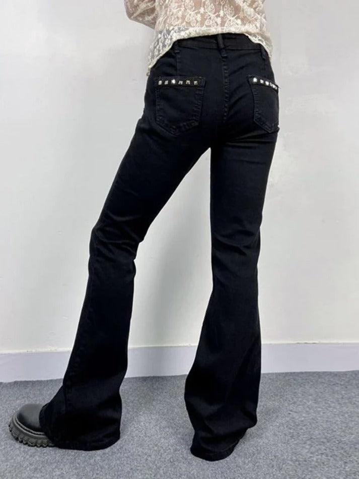 hnewly - Low Rise Studded Elastic Flare Jeans hnewly