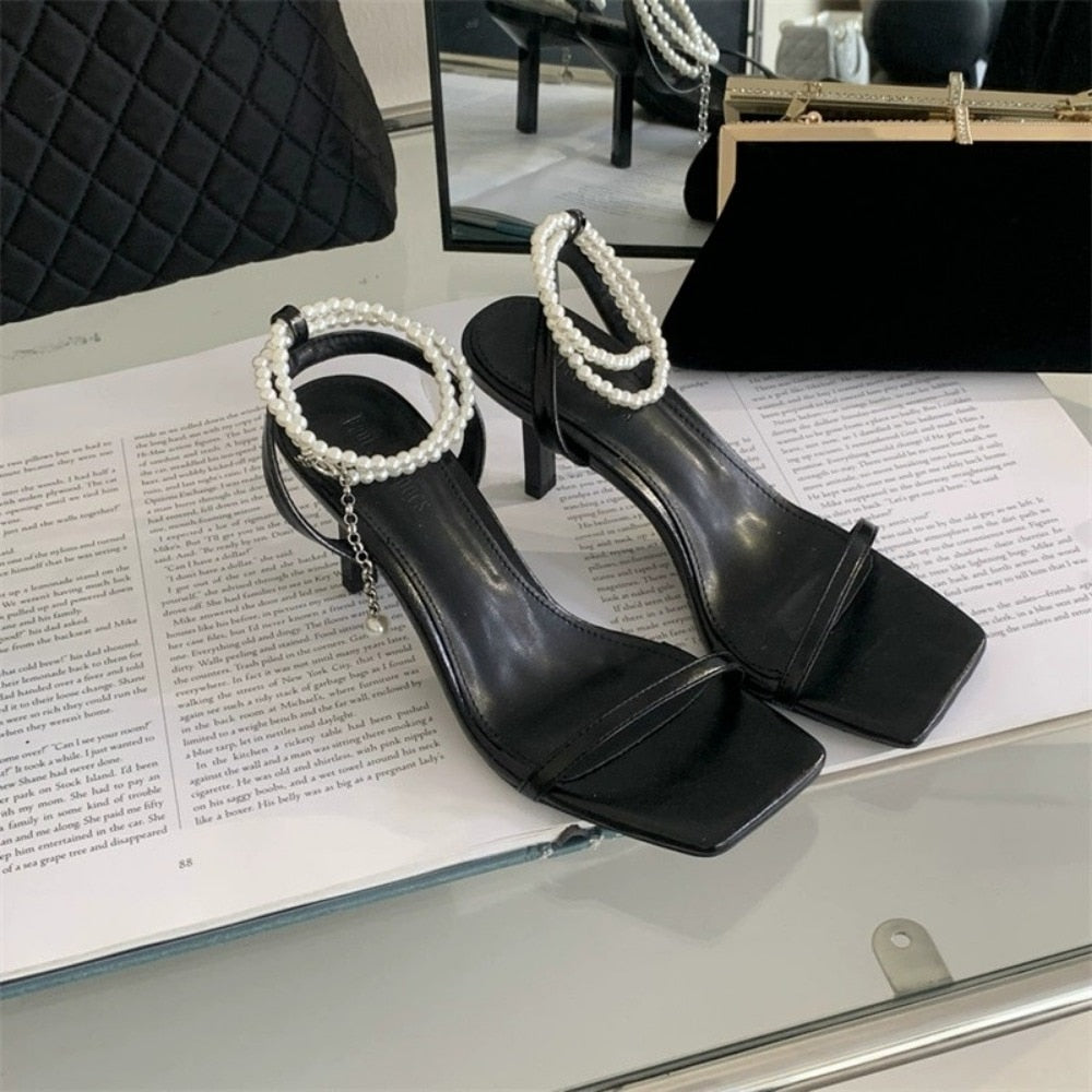 Hnewly Low Heel Sandals Woman Leather Suit Female Beige Shoes Summer High Heels Low-heeled Fashion Comfort Girls High-heeled Sandals