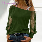 Fashion Woman Tshirts Long Sleeve Solid Colour Sexy Off Shoulder Tops Autumn Casual Streetwear T -