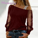 Fashion Woman Tshirts Long Sleeve Solid Colour Sexy Off Shoulder Tops Autumn Casual Streetwear T -