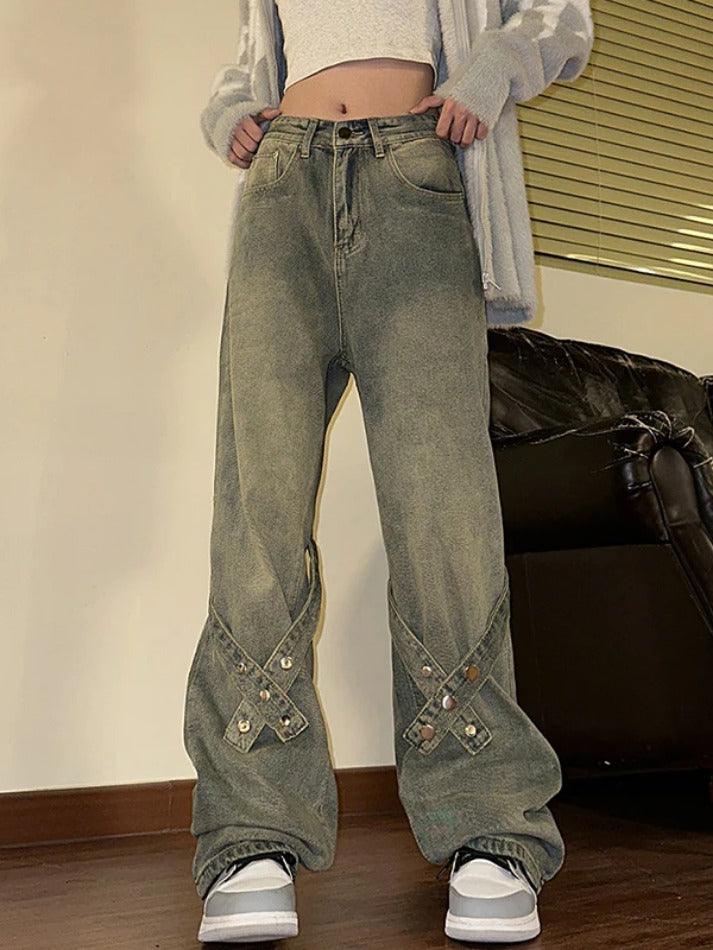 Hnewly - Vintage Buckle Design Boyfriend Jeans Hnewly