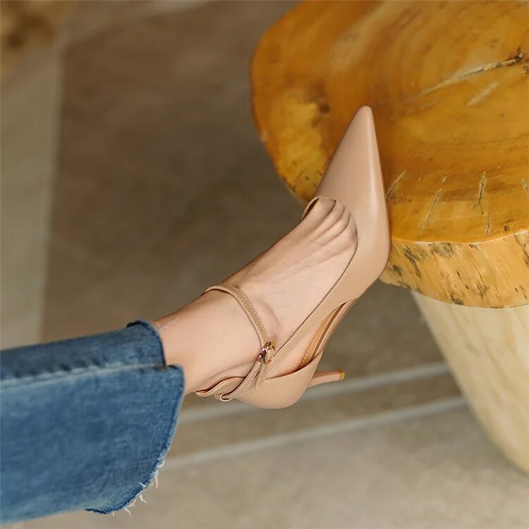 Hnewly Summer New Fashion French Fashion Ladies Pointed Toe Strap Stiletto Shoes Hollow Roman Toe Sandals Women Elegant Banquet Shoes