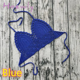 Handmade Crochet Lace Knit Bra Boho Beach Bikini Cami Tank Crop Top Halter Blue / Xs