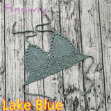 Handmade Crochet Lace Knit Bra Boho Beach Bikini Cami Tank Crop Top Halter Lake Blue / S