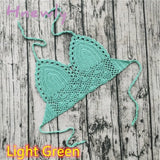 Handmade Crochet Lace Knit Bra Boho Beach Bikini Cami Tank Crop Top Halter Light Green / Xl