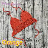 Handmade Crochet Lace Knit Bra Boho Beach Bikini Cami Tank Crop Top Halter Orange / L