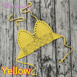 Handmade Crochet Lace Knit Bra Boho Beach Bikini Cami Tank Crop Top Halter Yellow / S