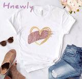 Heart Flower Print Ladies T - Shirt Casual Basis O - Collar White Shirt Short Sleeve Love Graphic