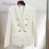 High Street Newest Designer Blazer Jacket Women’s Slim Fitting Double Breasted Metal Lion Buttons