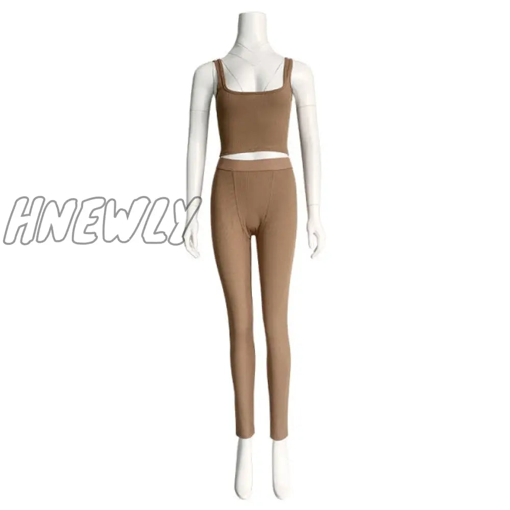 High Stretch Solid Color Yoga Set Sleeveless Crop Top + Short Gym Leggings Women Tracksuit Running