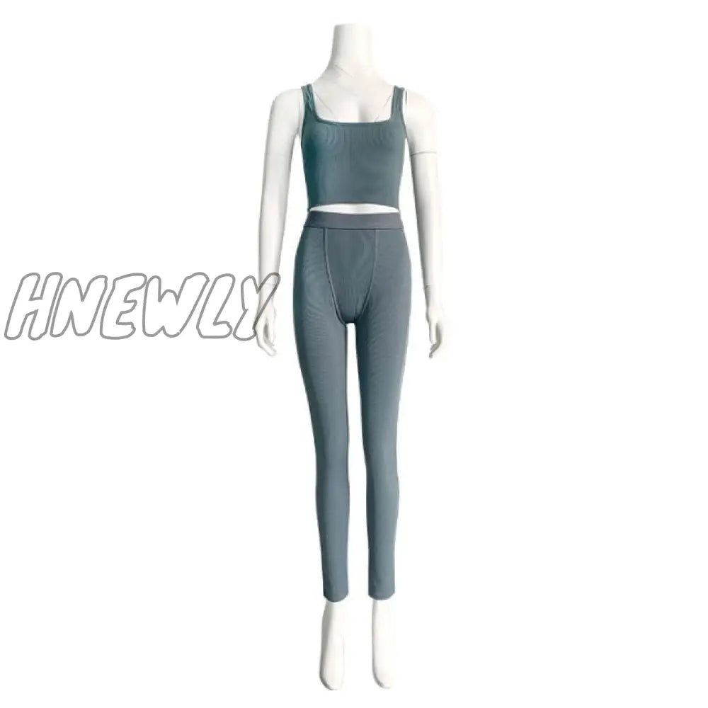 High Stretch Solid Color Yoga Set Sleeveless Crop Top + Short Gym Leggings Women Tracksuit Running